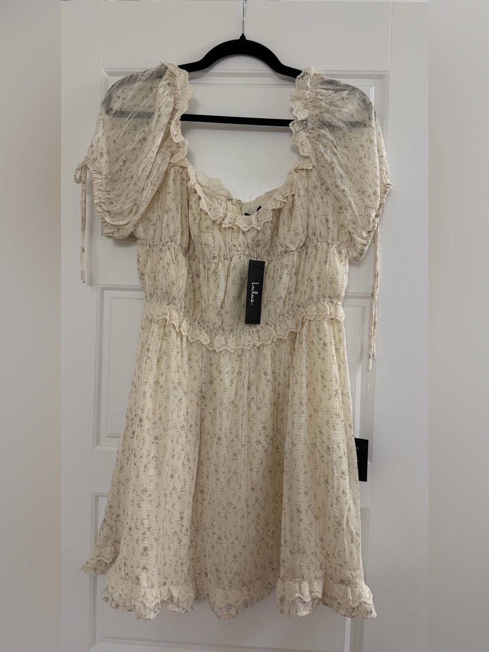 Lulu's Cream Floral Ruffled Mini Dress - Picture 5 of 5